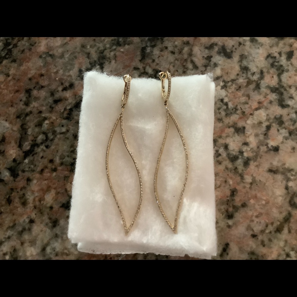 14K Yellow Gold/DI  Long Contemporary Earrings